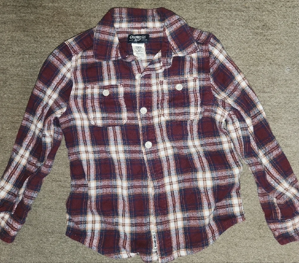 OshKosh B'gosh 2 Kids Plaid Flannel Button-Down Shirts - Blue and Burgundy